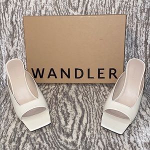 Cream mules with silver heel